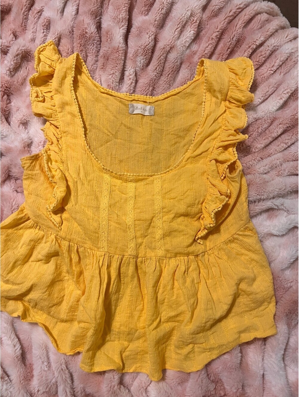 Altar’d State Yellow Ruffle Peplum Top Medium Boho Textured Sleeveless Blouse